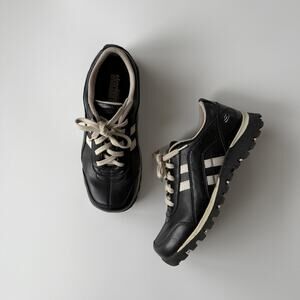 Skechers Sneaker Shoes Womens Size 7 Black Leather Lace Up Walking Comfort